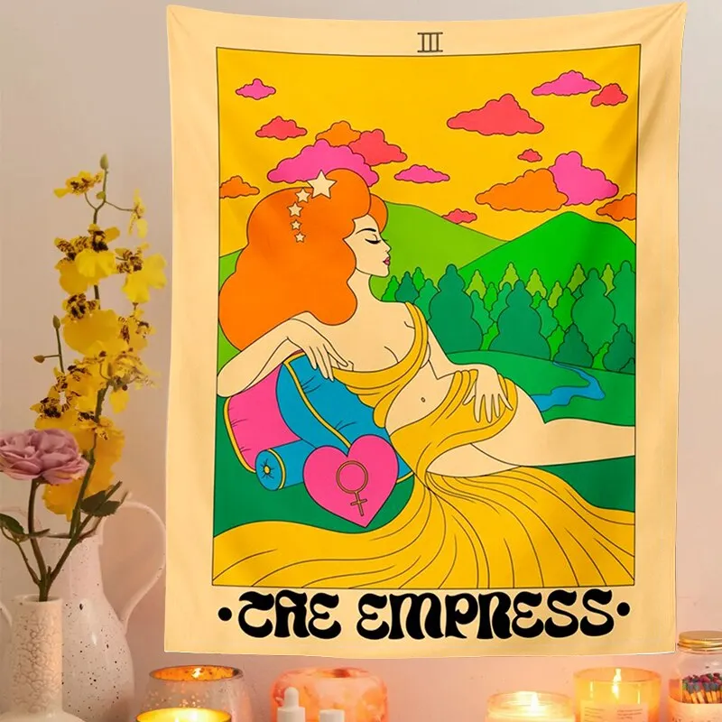 Tarot Card Tapestry Wall Hanging Moon Phase Mandala Tarot Card Tapestries Bedroom Bedspread Throw Cover Sun Moon Wall Decor