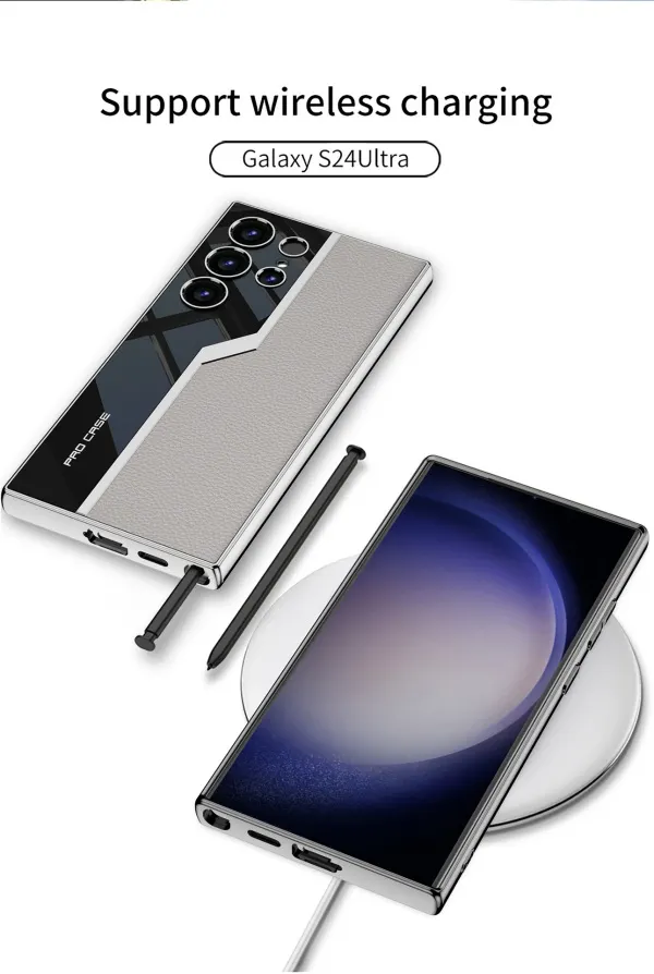 Samsung S24Ultra Mobile Phone Case Electroplated Plain Leather Anti-fall Leather Case