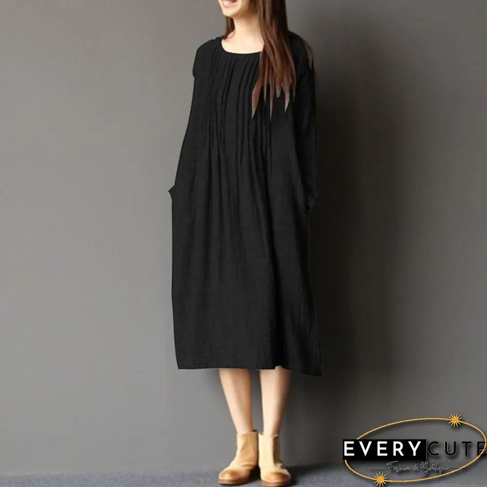 S-5XL Women Batwing Long Shirt Dress Casual Plain Kaftan Midi Dress Ethnic Dress