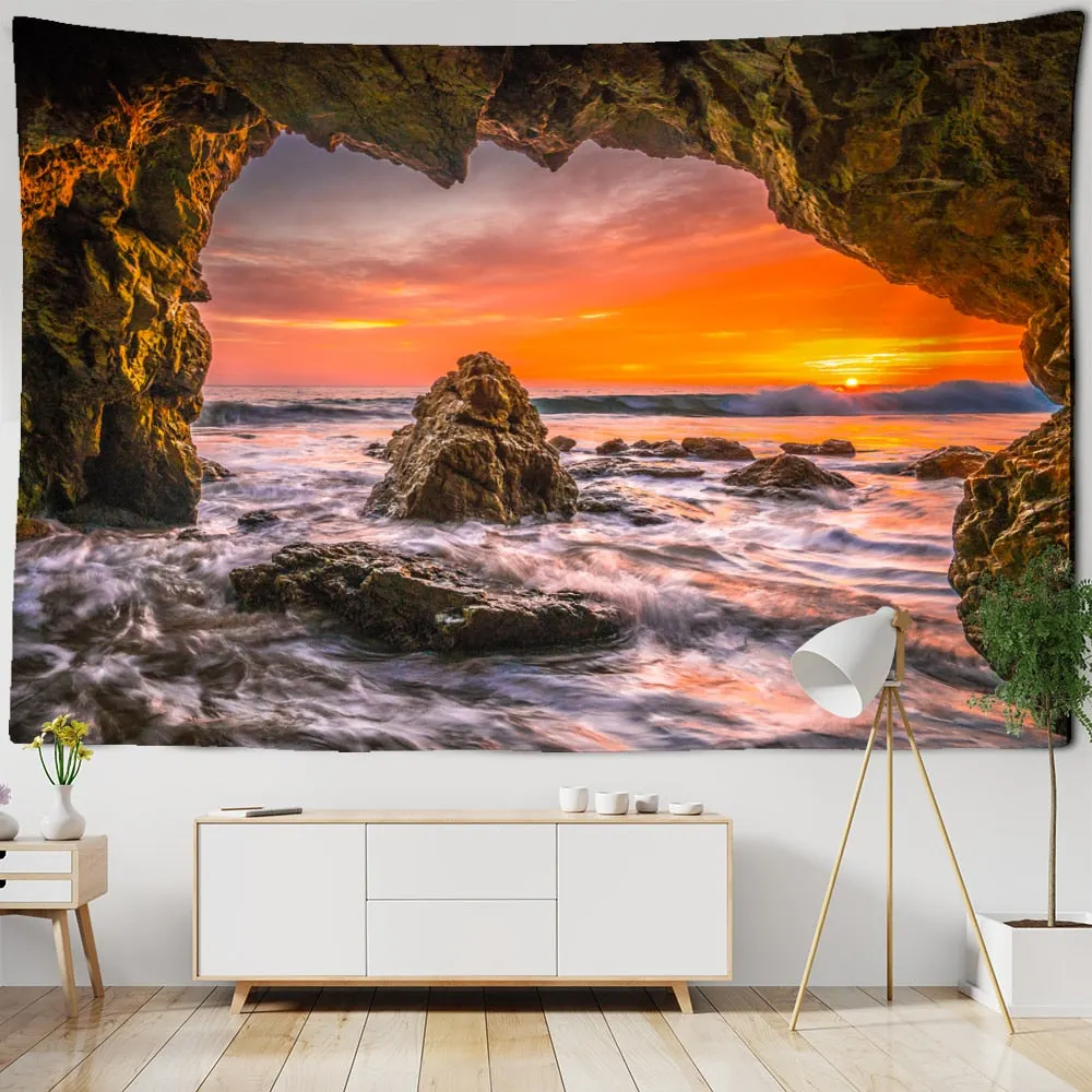 Sunset Seascape Tapestry Wall Hanging Bohemian Style Hippie Witchcraft Aesthetics Room Bedroom Home Decor