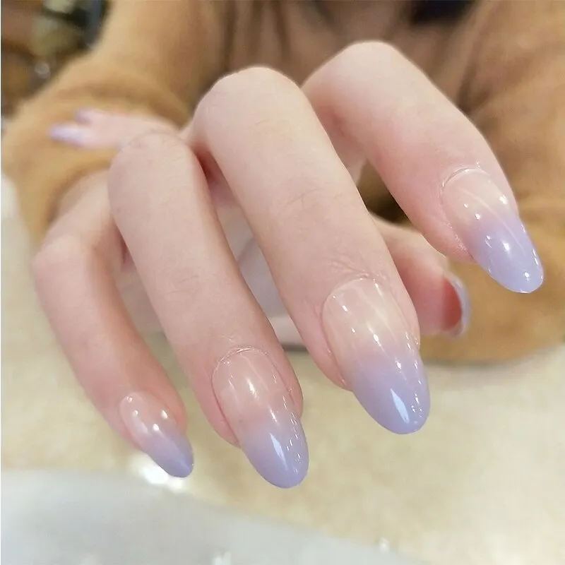 24pcs/Set Middle Long Finger Nail Art Tips Pretty Nude Purple Gradient Full Cover Fake Nails Women Manicure Acrylic False Nails-Nail Inspo
