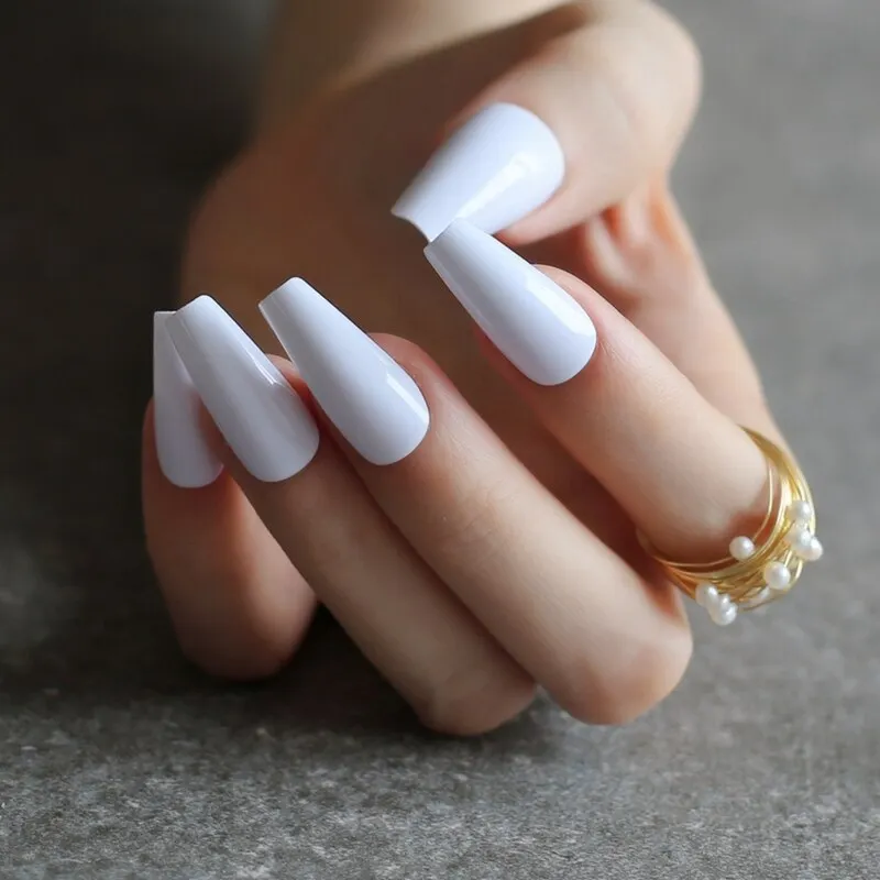 Glossy Ballet false nails red Long coffin Salon art matte Fake nails Transparent rectangle-Nail Inspo