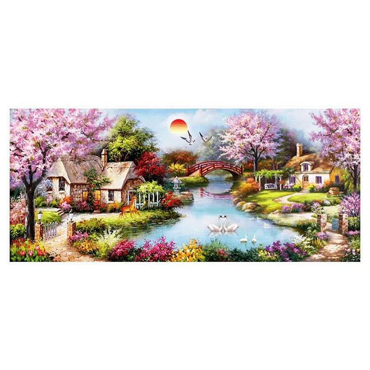 Garden Cottage (100*43CM) 11CT Stamped Cross Stitch gbfke