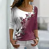 Blusa manga longa floral com decote em V