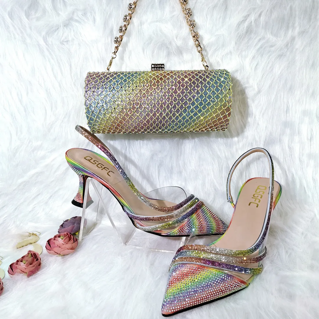 QSGFC Gold Comfortable streamline pointed stiletto noble ladies shoelace bag party shoe bag friend party shoelace bag