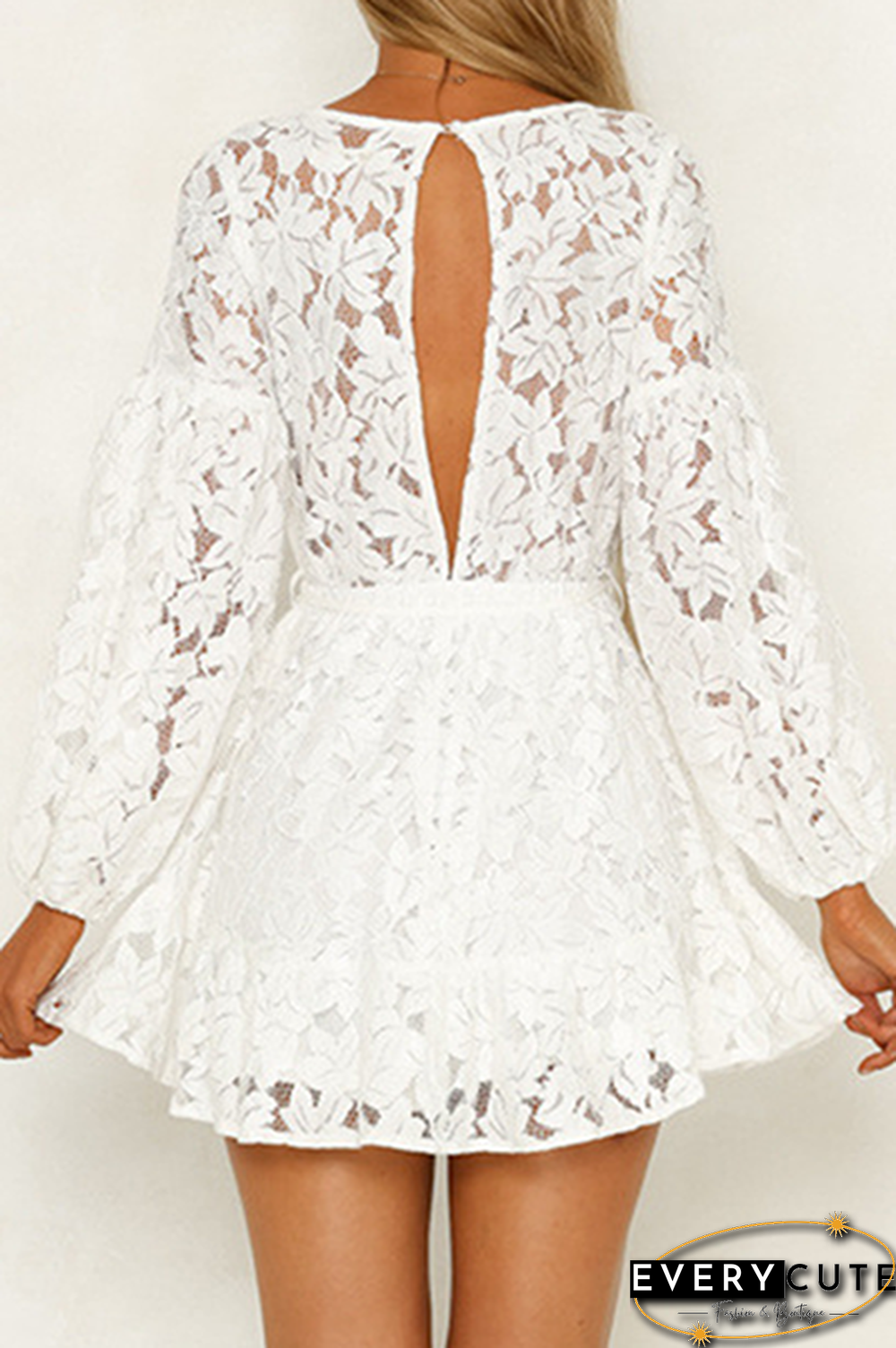 Elegant Solid Frenulum Backless V Neck Lace Dress Dresses