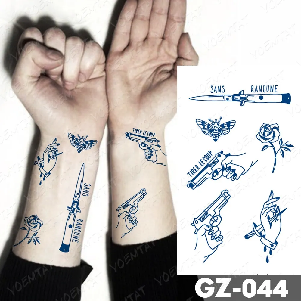 Juice Lasting Waterproof Temporary Tattoo Sticker Rose Butterfly Moon Sun Diamond Heartbeat Wave Flash Fake Tattoos Ink Body Art