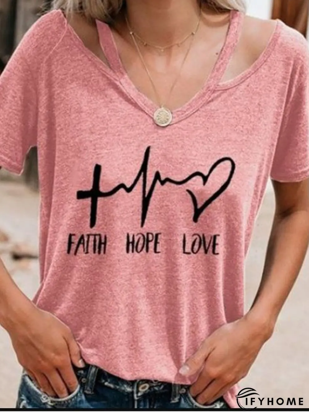 Short Sleeve V Neck Cotton Casual T-shirt | IFYHOME