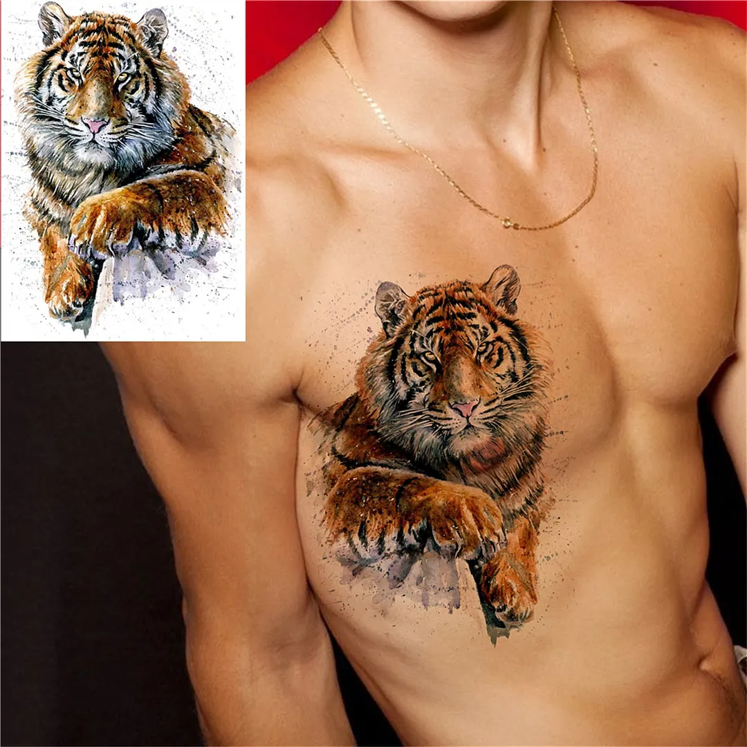 3D Lion Tiger Temporary Tattoos For Men Women Adult Black Wolf Tattoo Sticker Realistic Fake Bear Mountain Disposable Tatoo Body