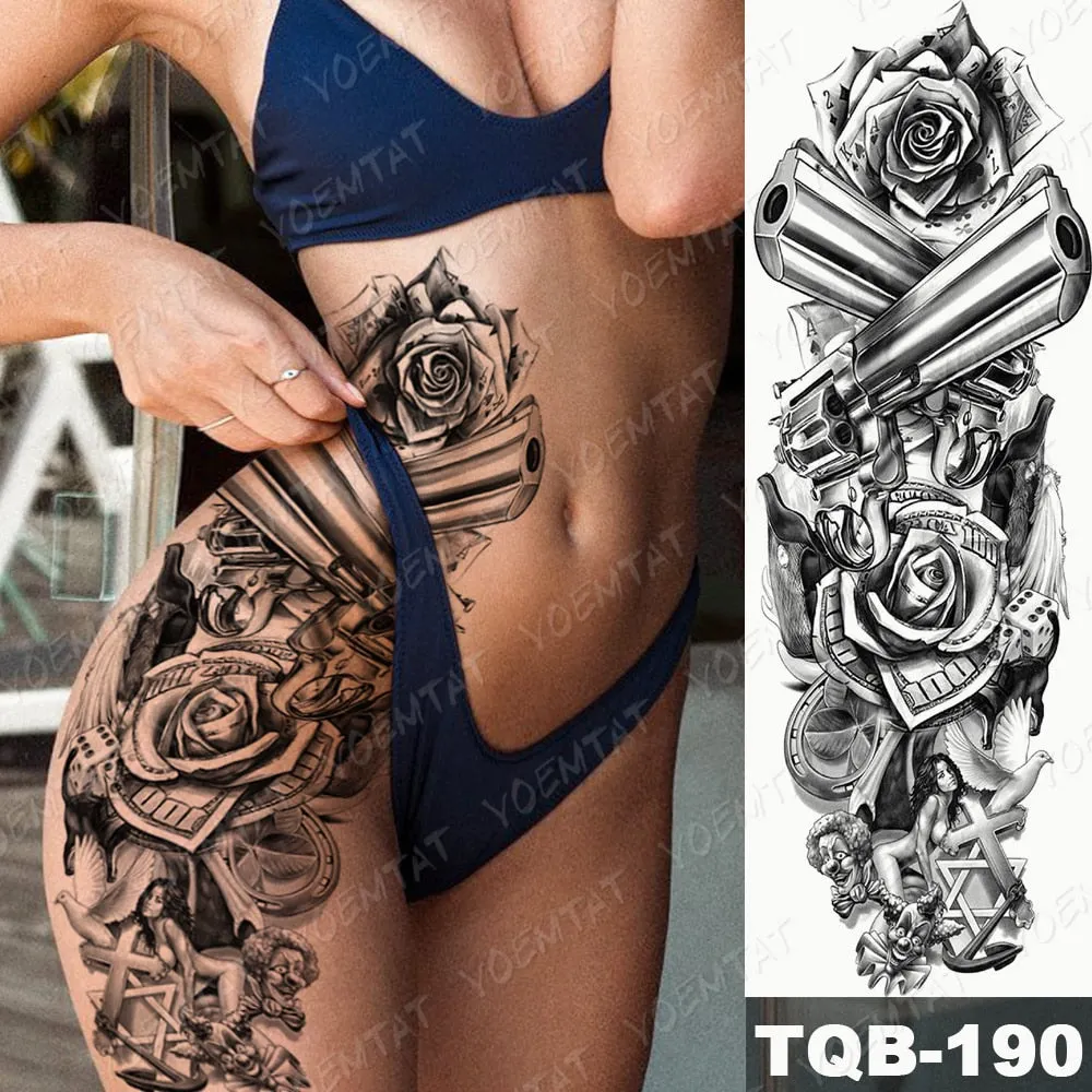 Large Arm Sleeve Tattoo Bird Crow Forest Moon Waterproof Temporary Tatto Sticker Lion Wolf Clock Body Art Full Fake Tatoo Men