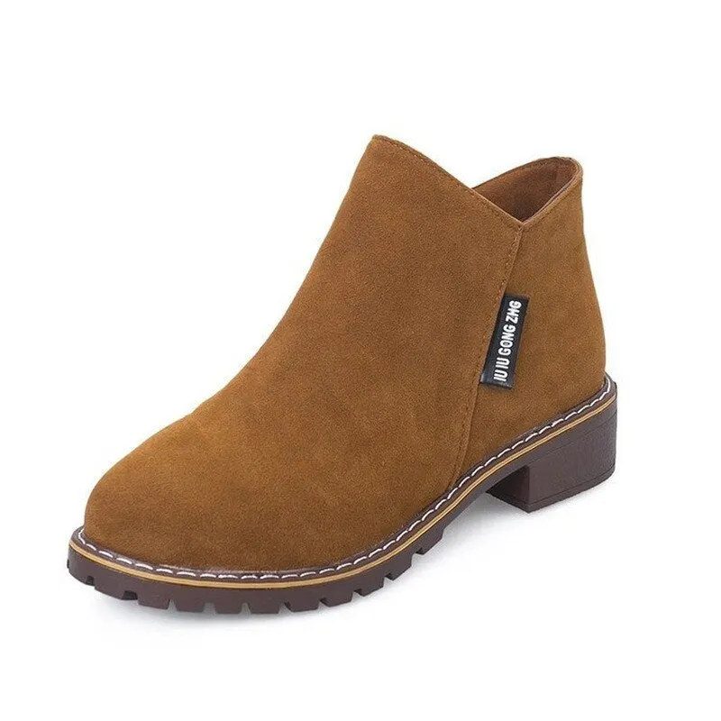 Miaoguan NEW Women Martin Boots Autumn Winter Boots Classic Zipper Snow Ankle Boots Suede Warm Fur Plush Women Shoes Short Boots