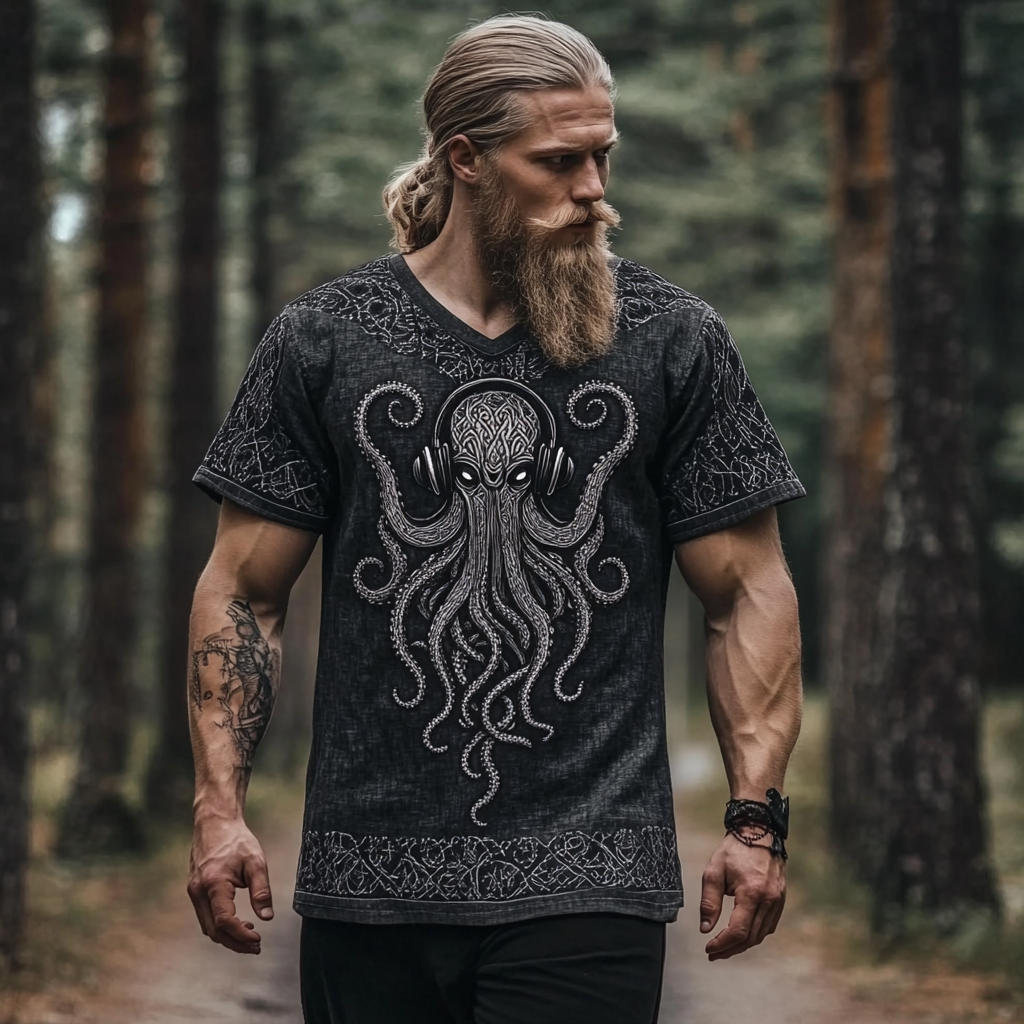 Men's Vintage Cthulhu Celtic Linen T-shirt