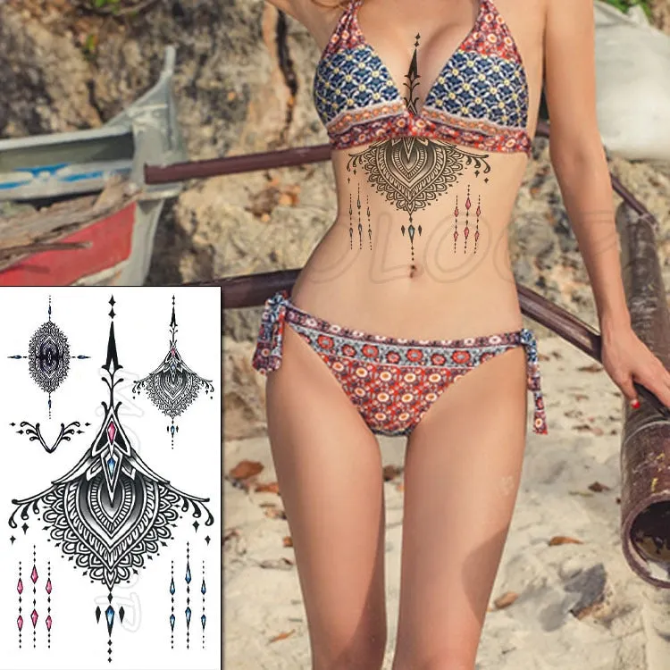 Temporary Tattoo Sticker Totem Flower Arrow Color Sexy Chest Back Fake Tatoo Waterproof Flash Tatto Body Art for Woman Girl