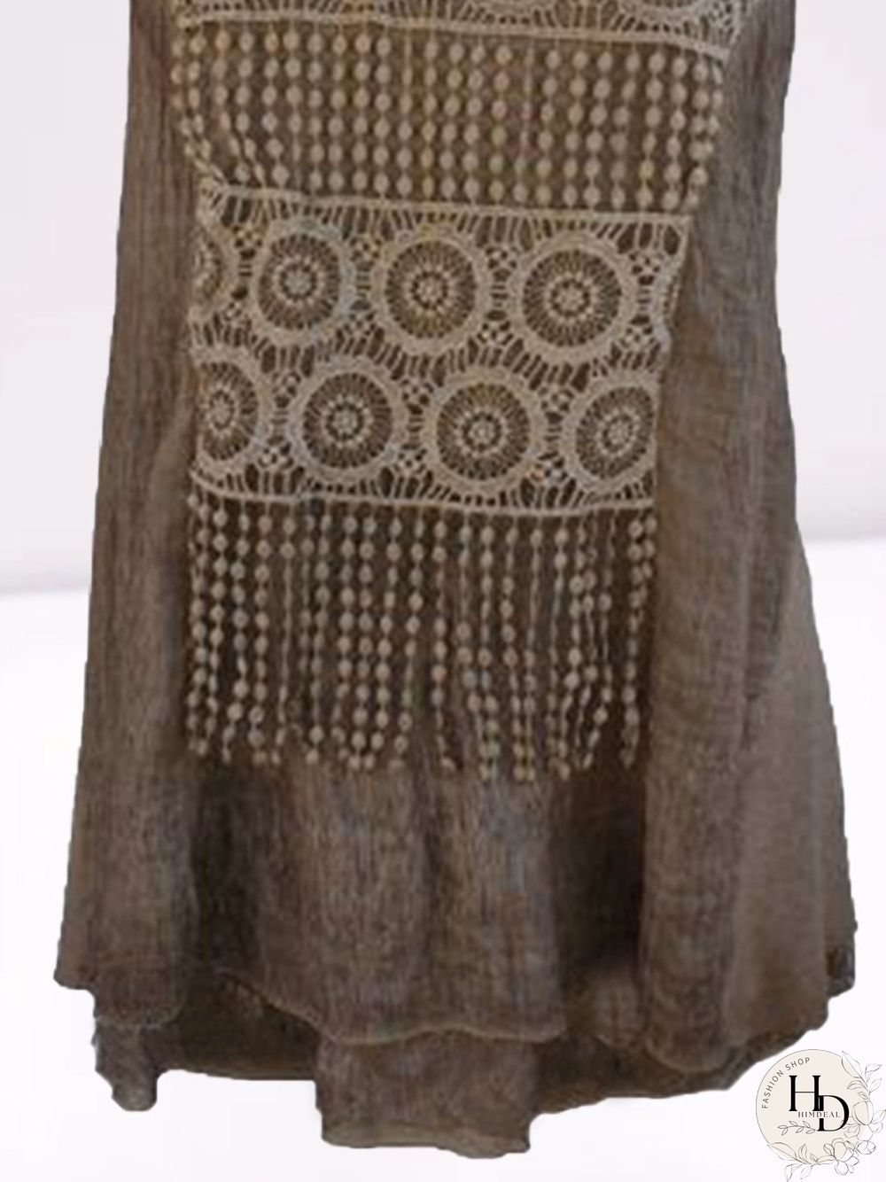 Sleeveless Lace Polyester Crew Neck Vintage Summer Brown Top