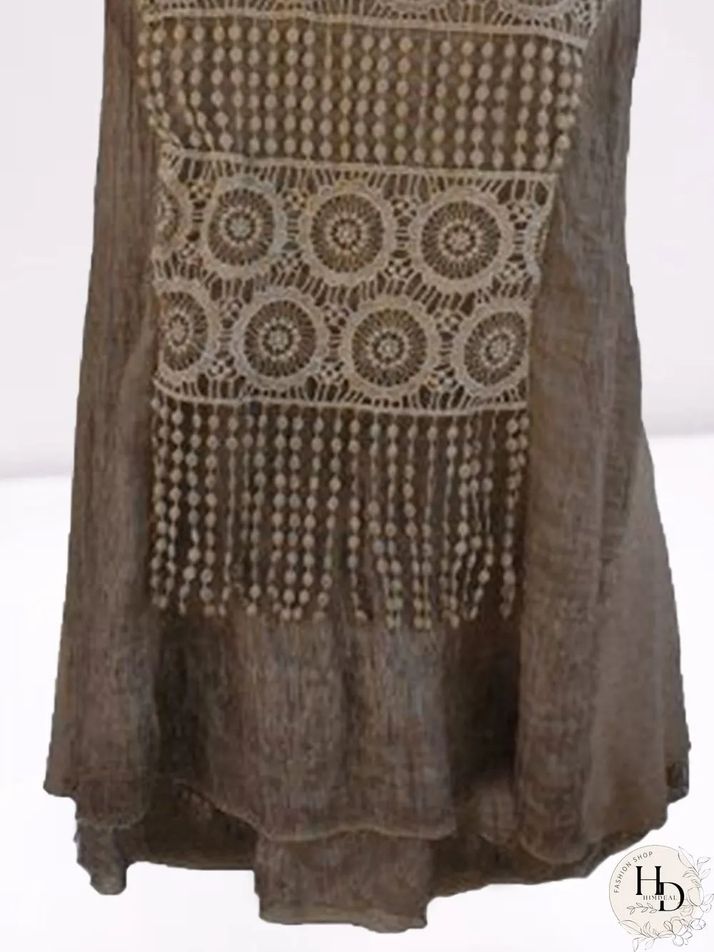 Sleeveless Lace Polyester Crew Neck Vintage Summer Brown Top