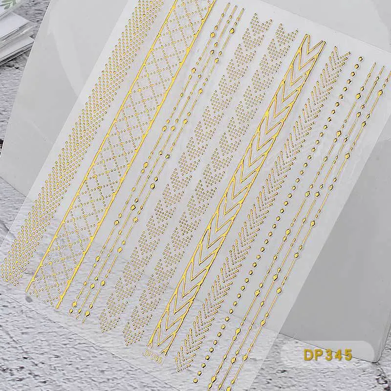 Nail Stickers Embossed 3D Elegant Golden Chain Zipper Designs Water Nail Decals Decoration Tips For Beauty Salons-Nail Inspo