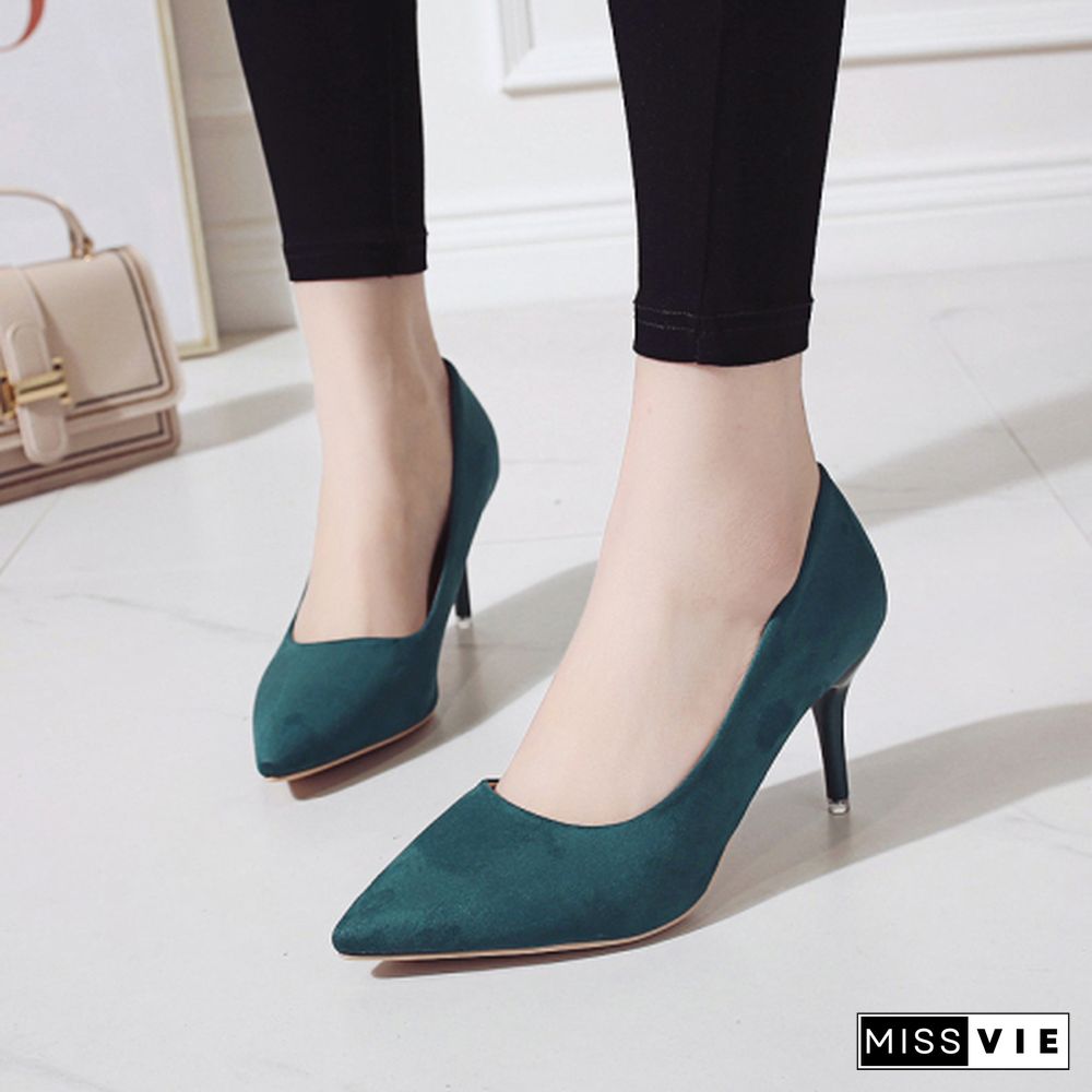 High Heels Leopard Shoes Women Pumps Office Stiletto Faux Suede Wedding Party Slip On Sandals Femme Sexy Pumps