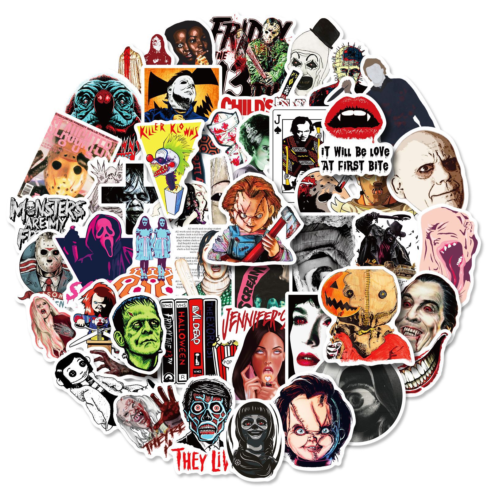 50-Piece Horror Movie Sticker Set &ndash; Chilling Icons Blend| US Thriller Decals