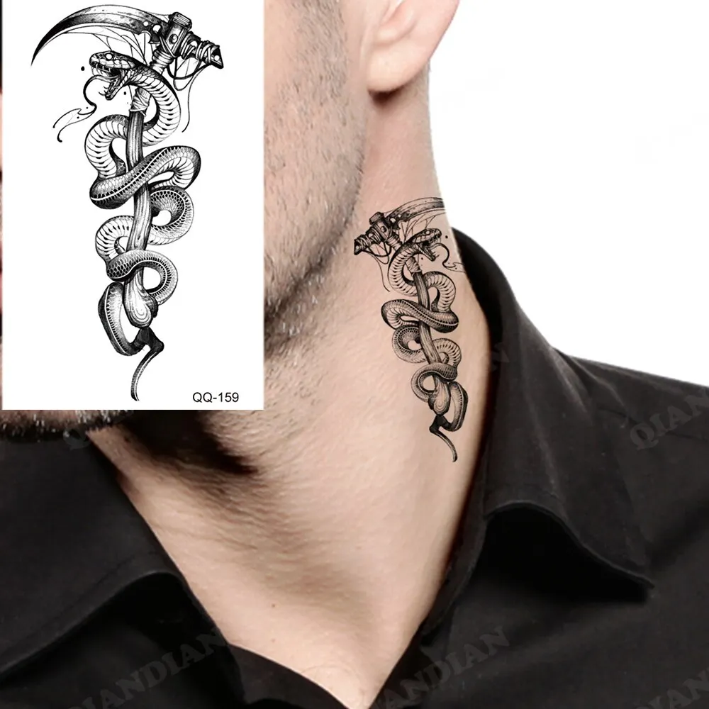Sdrawing Temporary Tattoo Stickers Butterfly Snake Rose Flower Gun Dark Flash Small Women Body Art Wrist Neck Fake Tattoos Men