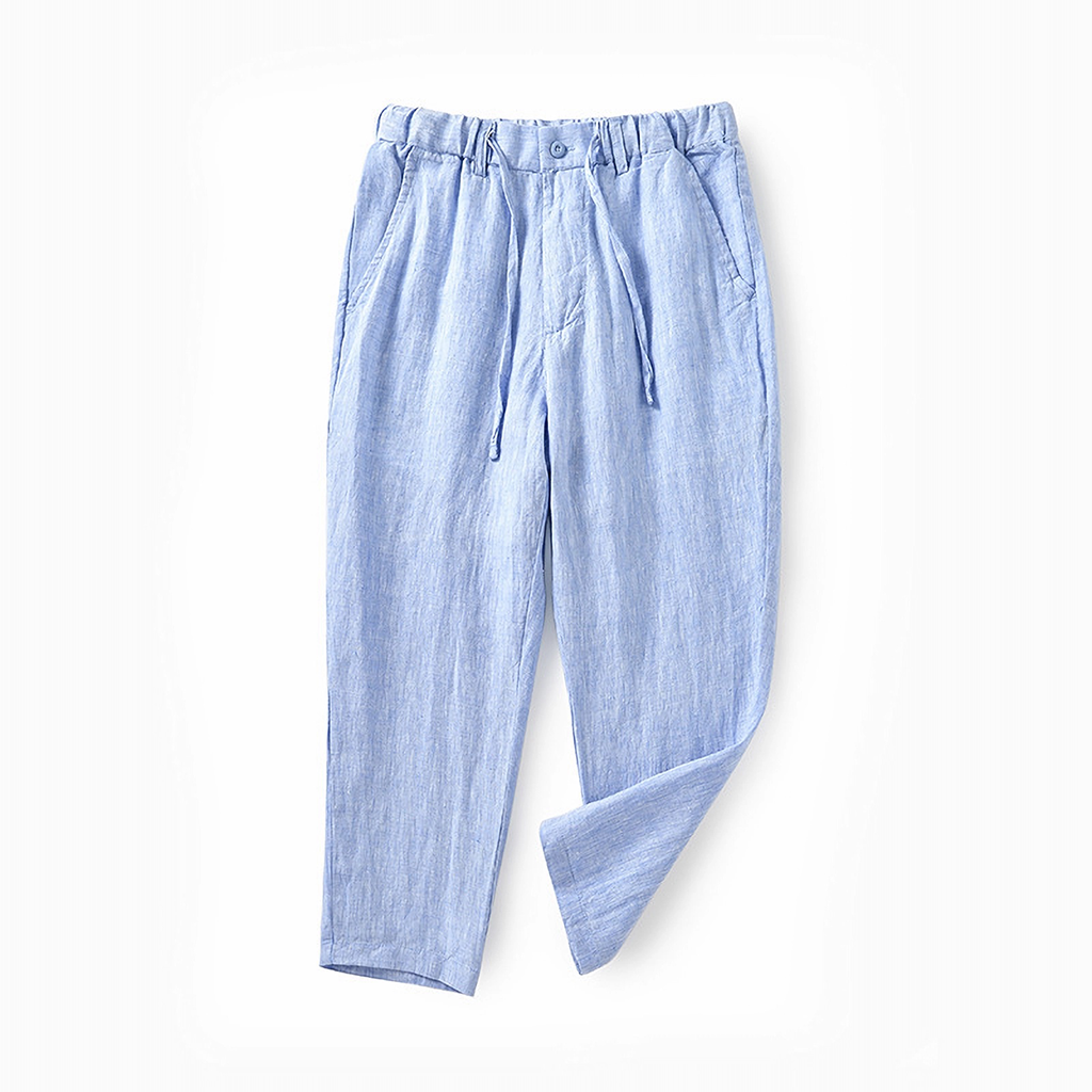 Linen Pants Men 100% Linen Drawstring Waist Tapered Trousers Lightweight REAL SILK LIFE