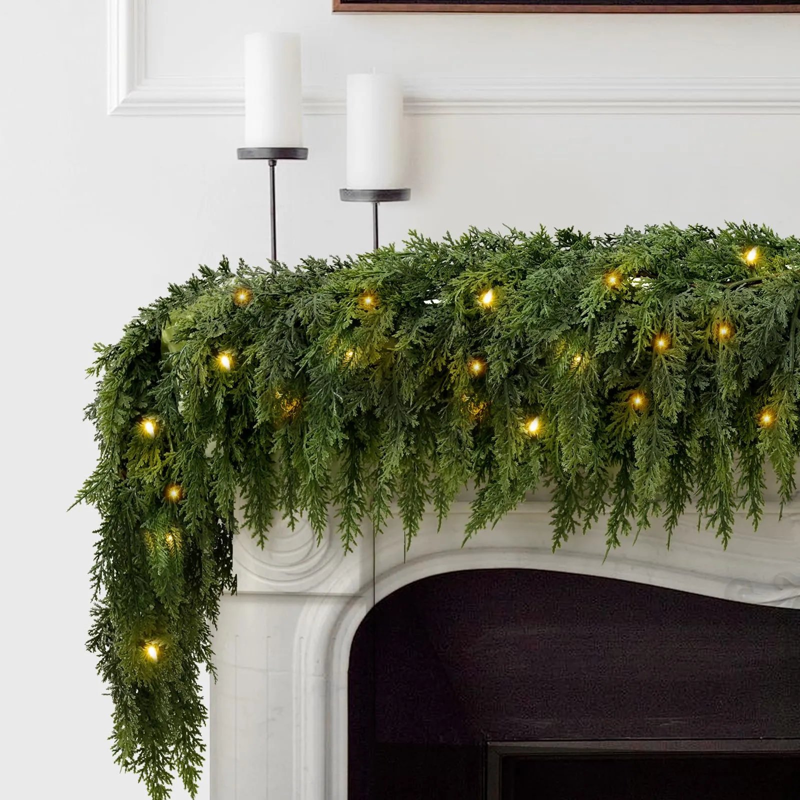 🎅⛄2Pcs Pre-lit Christmas Cedar Garland🎄(5.9ft) 