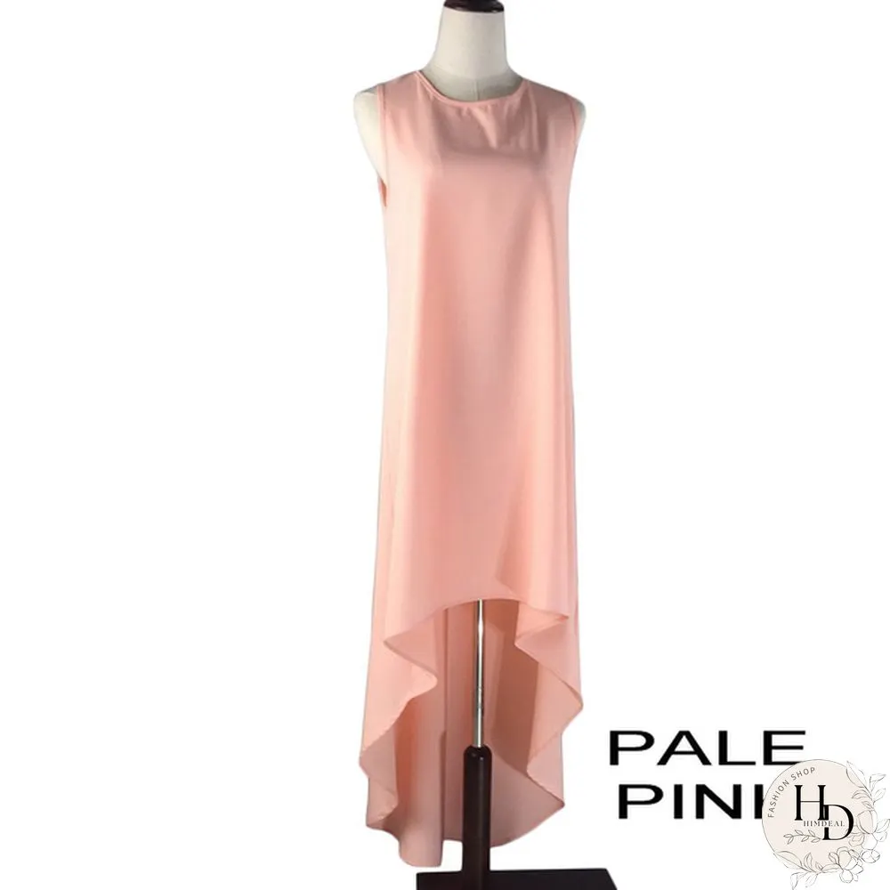 Women Summer Bohemian White Irregular Beach Dress Loose Flare Dress Tunic Female Sleeveless Beachwear Solid Boho Gowns Dresses