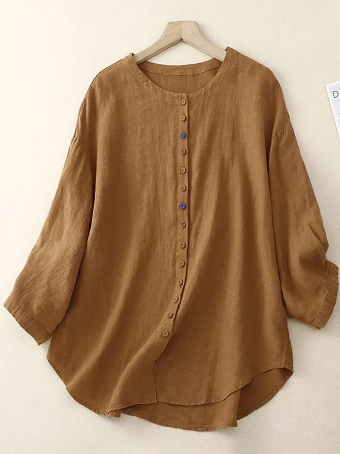 Cotton Linen Solid Color Casual Top
