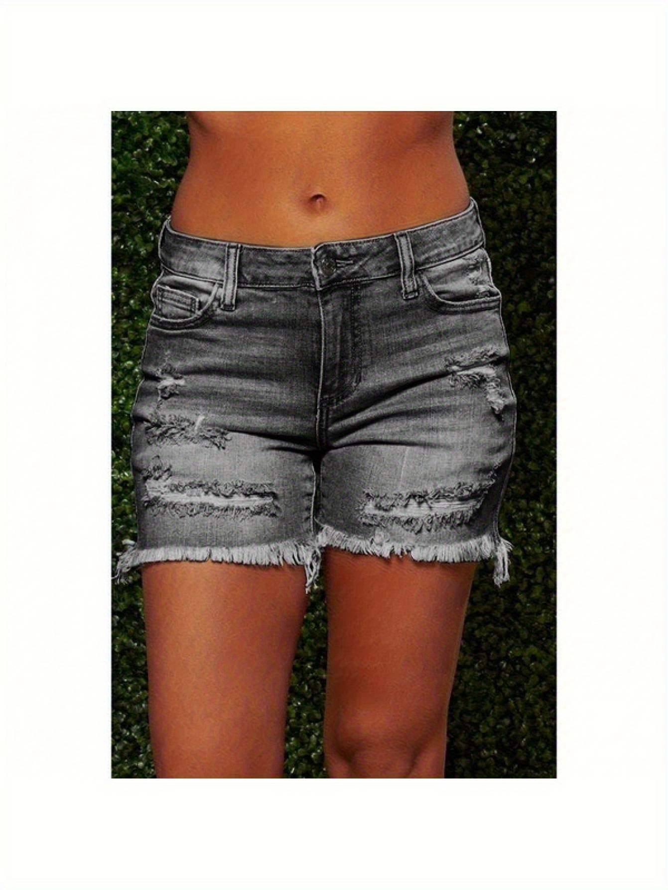 Women's Retro Washed Ripped Denim Shorts-Super Comfortable Fit, Vintage Gray With Raw Edges And Wear Details, Casual Summer Style, Polyester Blend, Machine Washable, Denim Short | IFYHOME