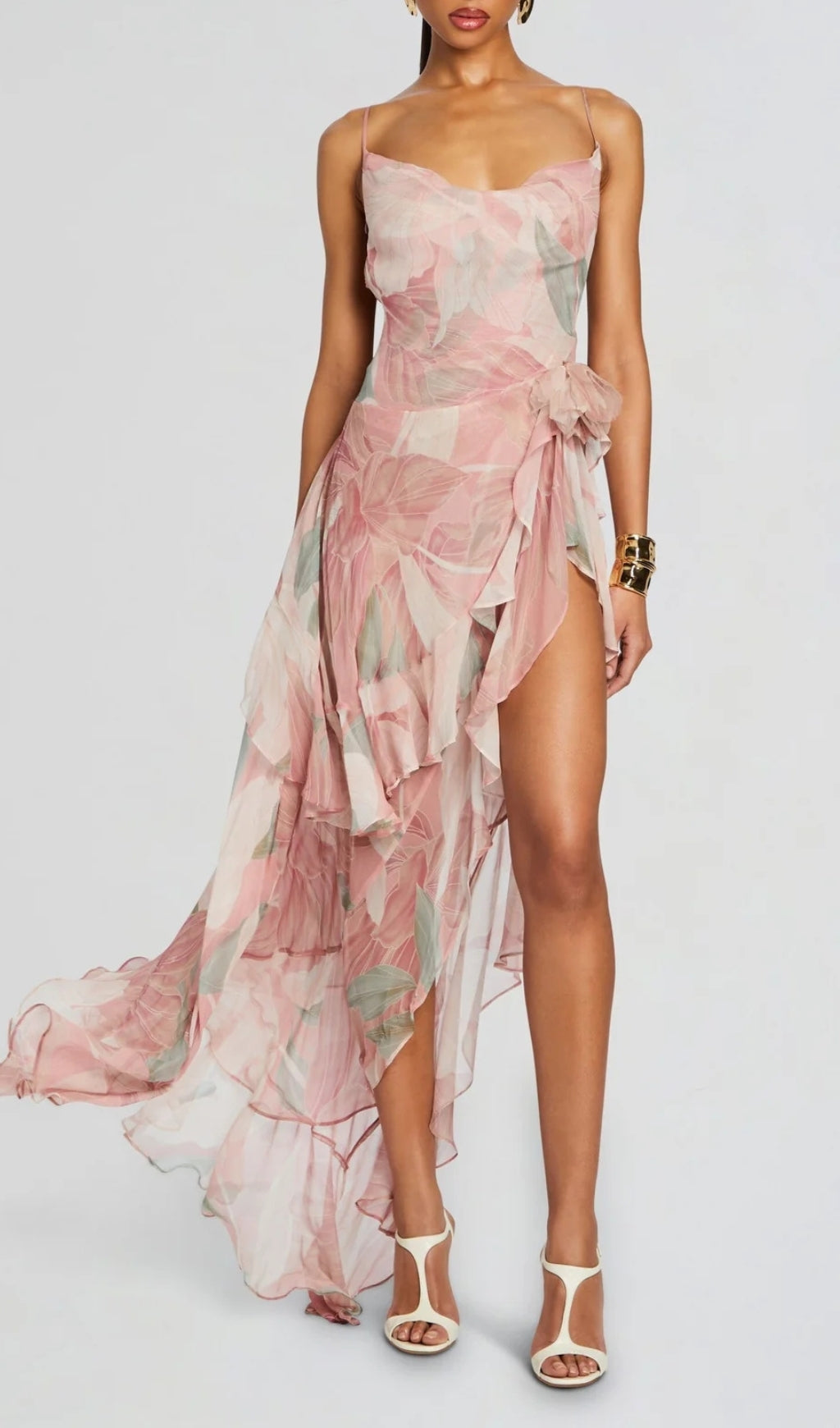Brigid Floral Irregular Ruffle Hem Maxi Dress Flowering Girl
