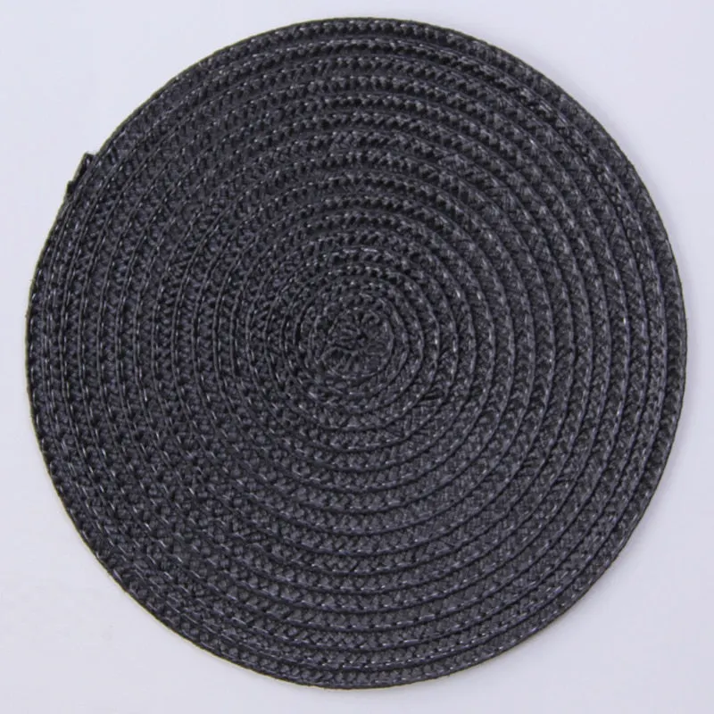 1pc Round Woven Placemats PP Waterproof Dining Table Mat Non-Slip Napkin Disc Bowl Pads Drink Cup Coasters Kitchen Decoration