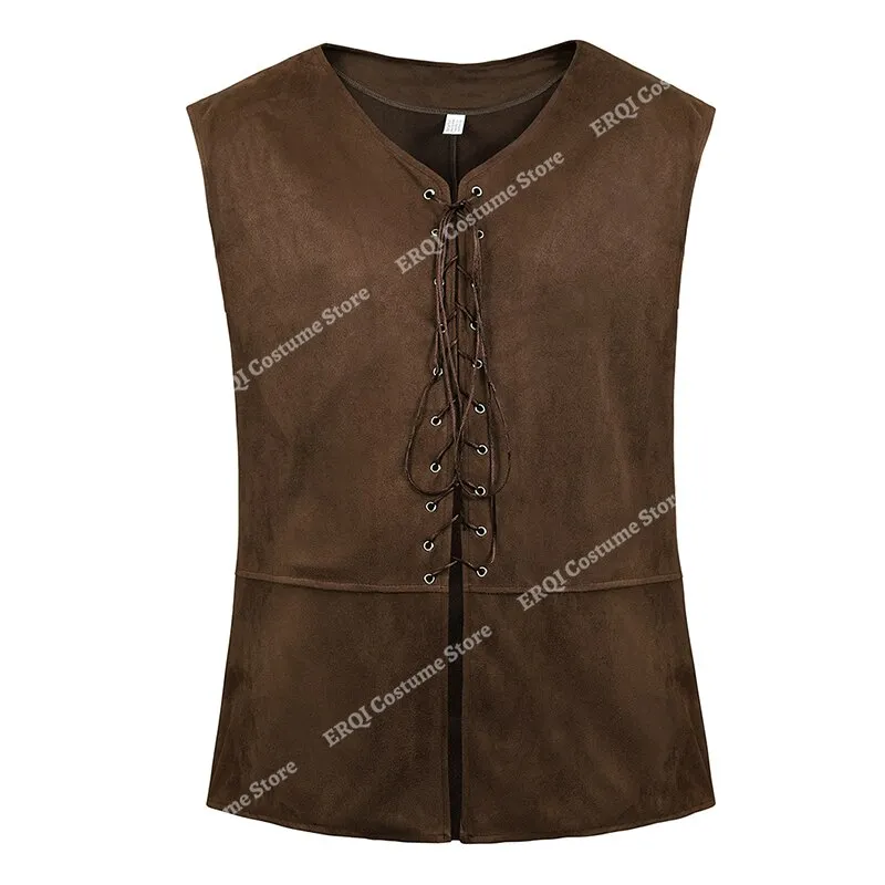Billionm Vest Faux Leather Medieval Waistcoat for Men Cosplay Chevalier Costume Plus Size Renaissance Vest Brown Black Blue