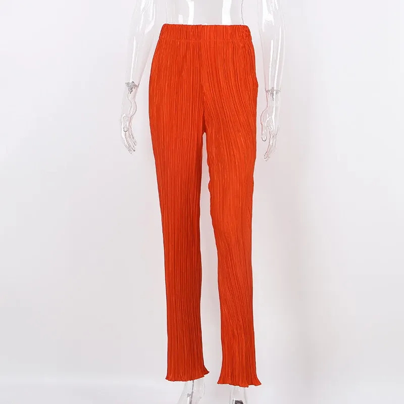 Pleated Y2K High Waist Straight Pants Women Summer Long Trousers Wide Leg Capris Pant Bottom Green Plisse