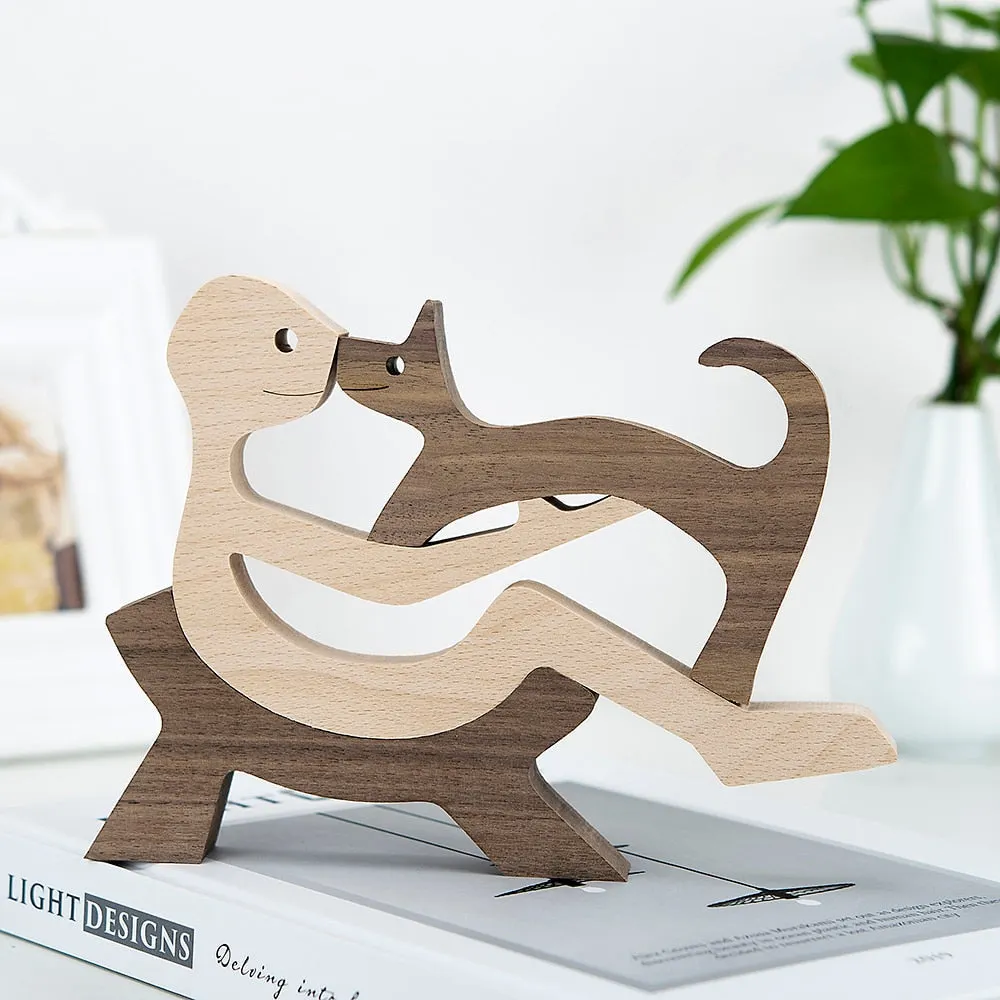 Family Puppy Wood Dog Craft Figurine Desktop Table Ornament Carving Model Creative Home Office Decoration Love Pet sculpture 515-1