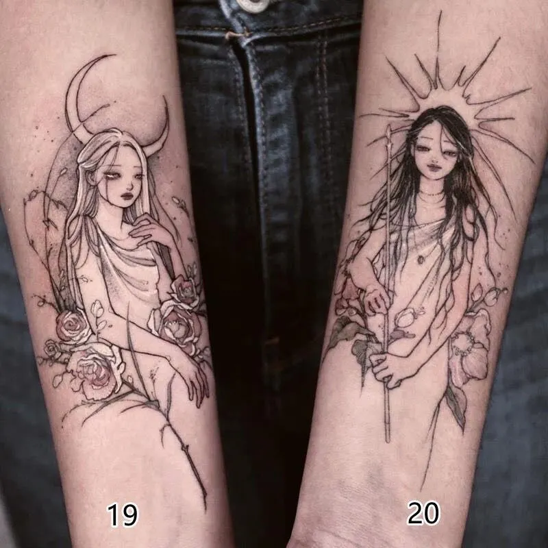 2/4/6 Pieces Japanese Geisha Beautiful Princess Nine-tailed Demon Evil Clown Waterproof Lasting Arm Wrist Tattoo Stickers