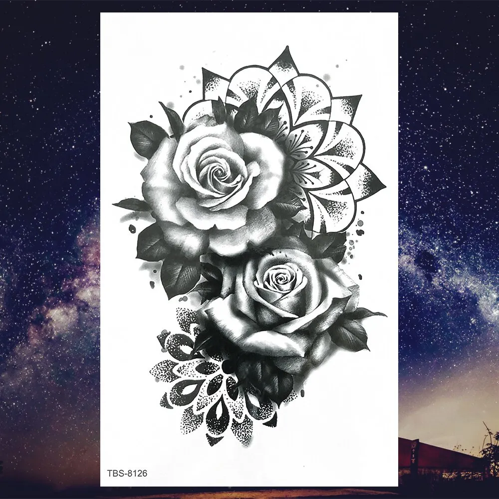 Sdrawing Henna Fake Temporary Tattoos For Men Women Black Creative Wolf Tattoo Sticker Geometric Tribe Owl Skeleton Tatoos Body Arms
