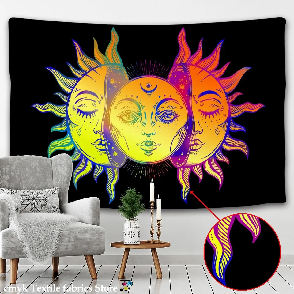 White Black Sun Moon Mandala Tapestry Wall Hanging Celestial Hippie Carpets Dorm Decor Psychedelic Witchcraft Halloween