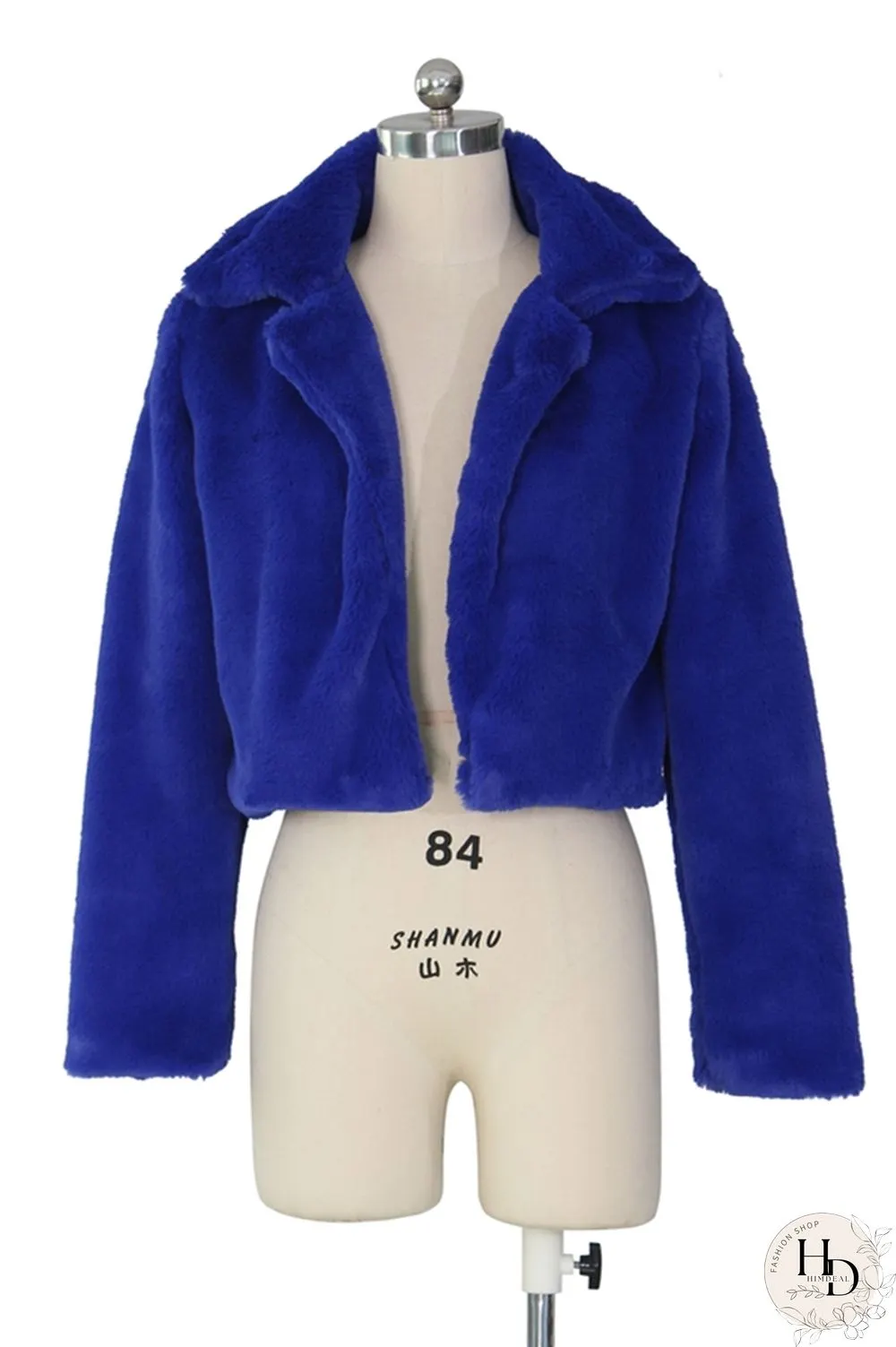 rose red Turndown Collar Solid Fur Pure Long Sleeve