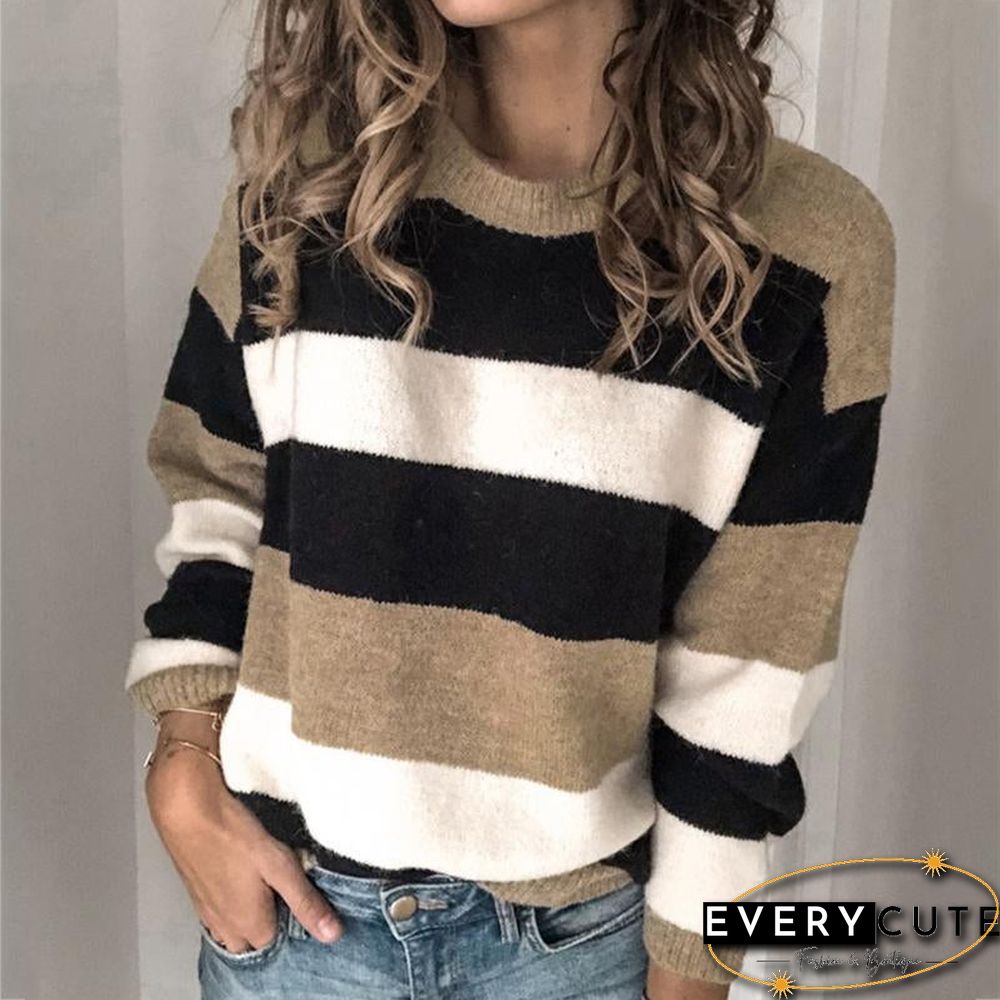 Striped Crew Neck Long Sleeve Pullover