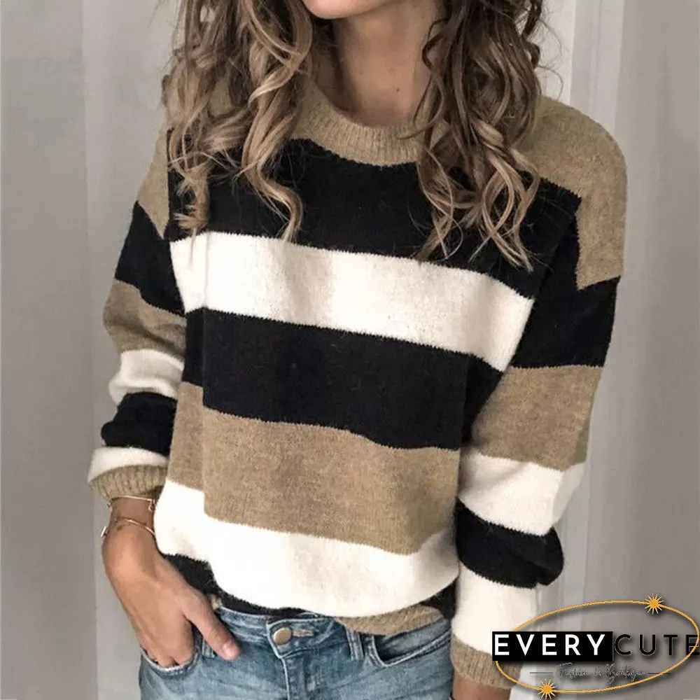 Striped Crew Neck Long Sleeve Pullover