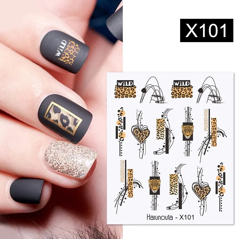 Harunouta Black Brush Color Block Nail Water Decals Valentine Geometric Lines Manicures Charms Sliders Nail Art Decoration Tips