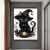 >SALE<Full Embroidery Cotton Thread 11CT Printed Magic Black Cat Cross Stitch 50x65cm