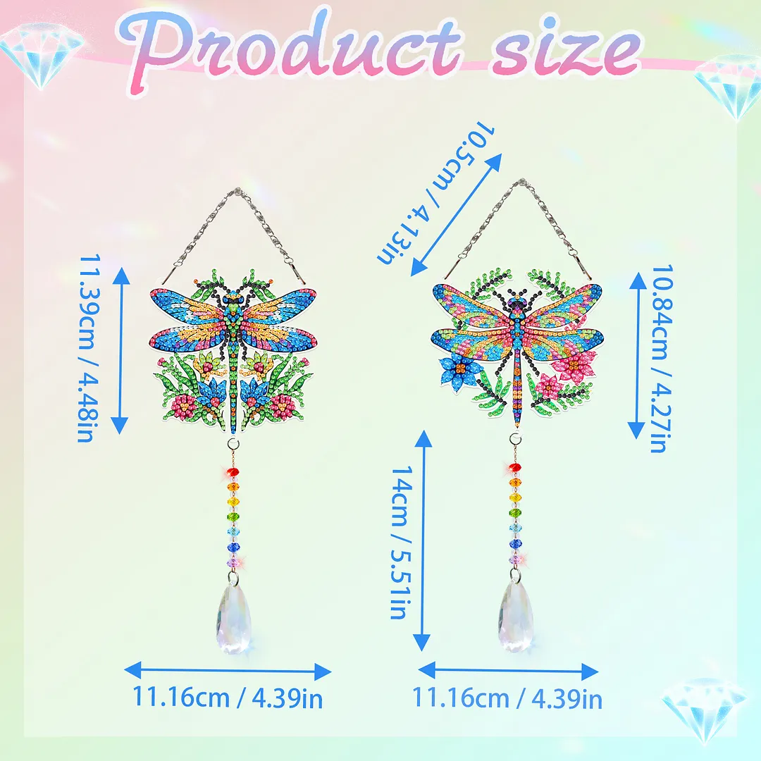 2Pcs Garden Dragonfly DIY Double-Sided Diamond Painting Hanging Kits Diamond Painting Suncatcher Craft Kit for Home Garden Wall Decor Gift