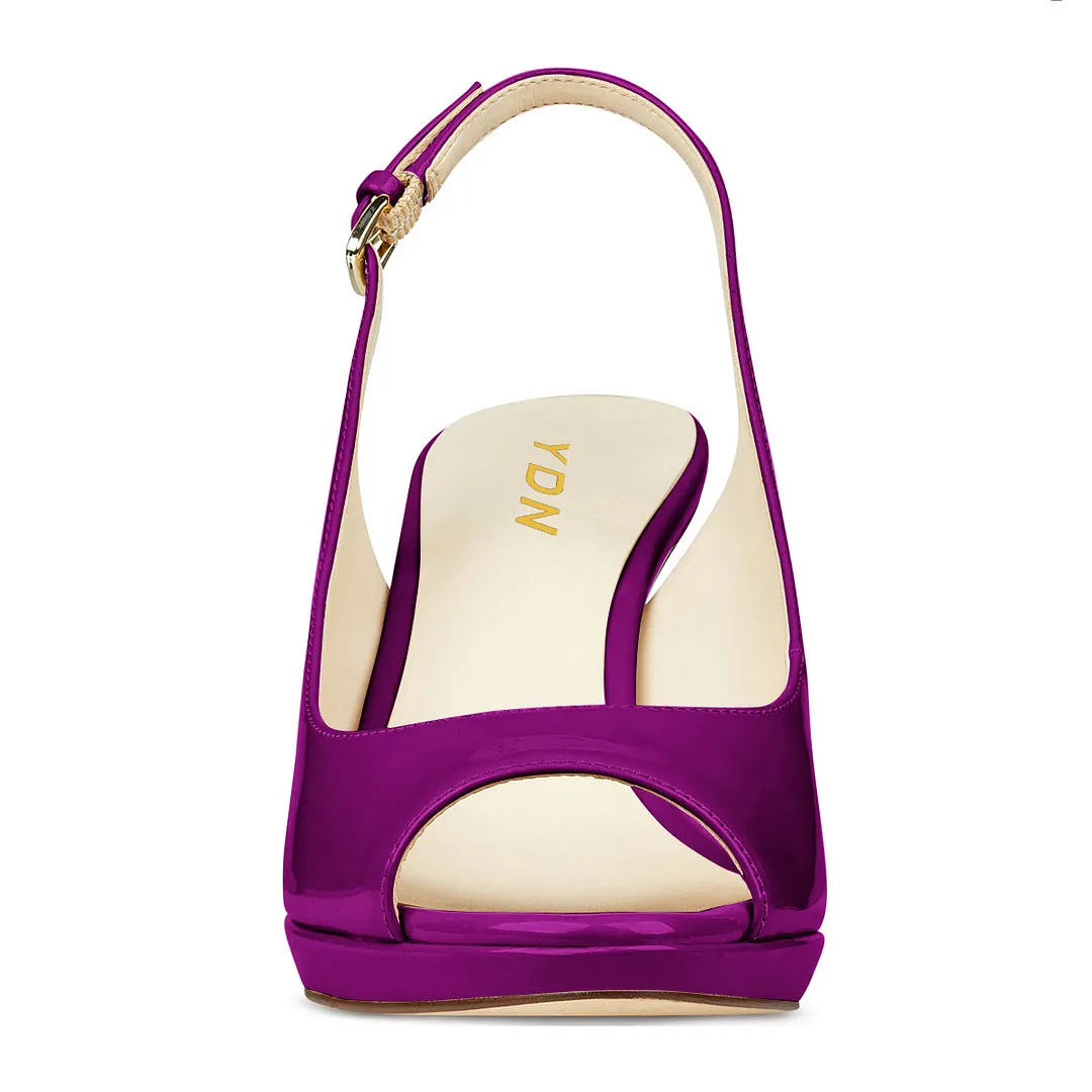 Purple Patent Leather Platform Slingback Strappy Enchanting High Heels