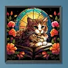 Cat Reading Book Glass Painting-Paint by Numbers Acrylic Painting 40*40CM