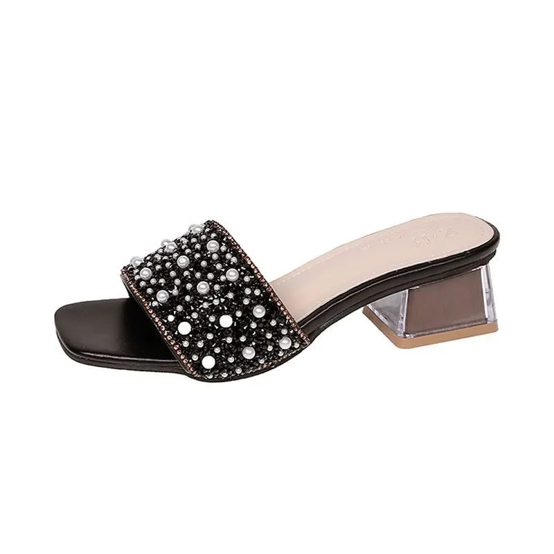 Women Summer Slipper Sandals Fashion High Heel Open Toe Crystal Slippers Ladies Luxury Rhinestone Beach Flip Flops Women's Shoes