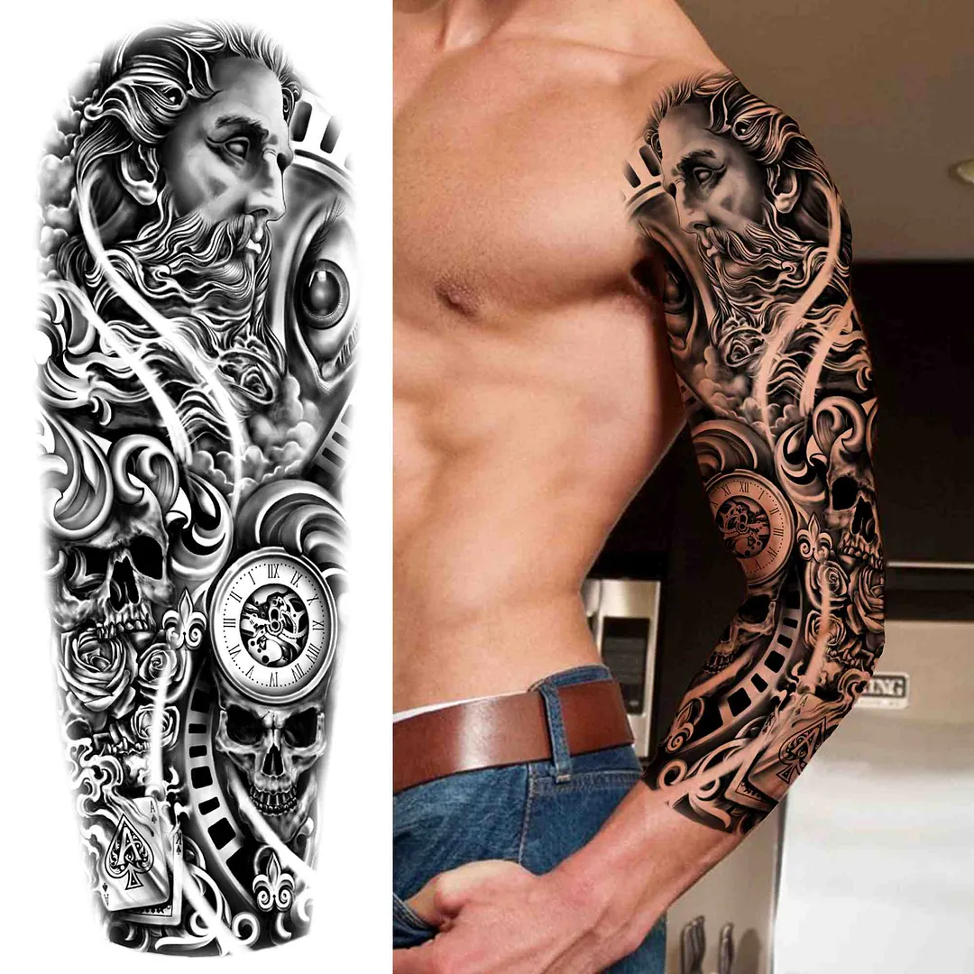 Tribal Totem Temporary Tattoo Sleeve For Men Women Adult Fake Flower Shoulder Tatoos Sticker Black Skull Tattoos Big Full Arm 1001 515