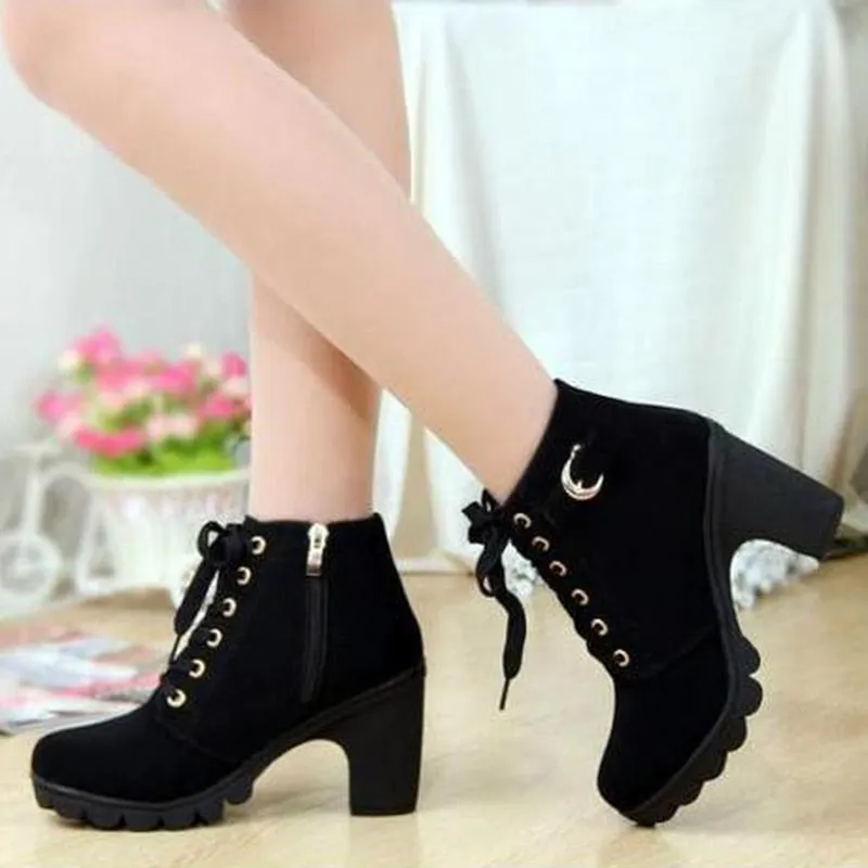 Comemore Women's Heeled Ankle Boots Ladies Autumn Winter Women Shoes High Heels 8.5cm Female Boot Botas De Mujer Plus Size 41 42