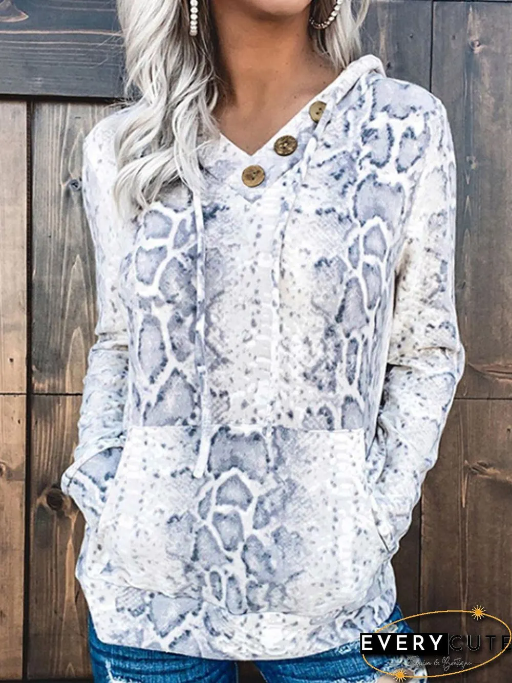 Cotton-Blend Printed Long Sleeve Sweatshirts