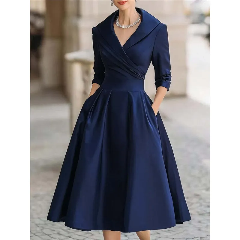 Athvotar Athvotar Women's Spring And Autumn Temperament Collar Waist Dress Thin Elegant Ladies Dress
