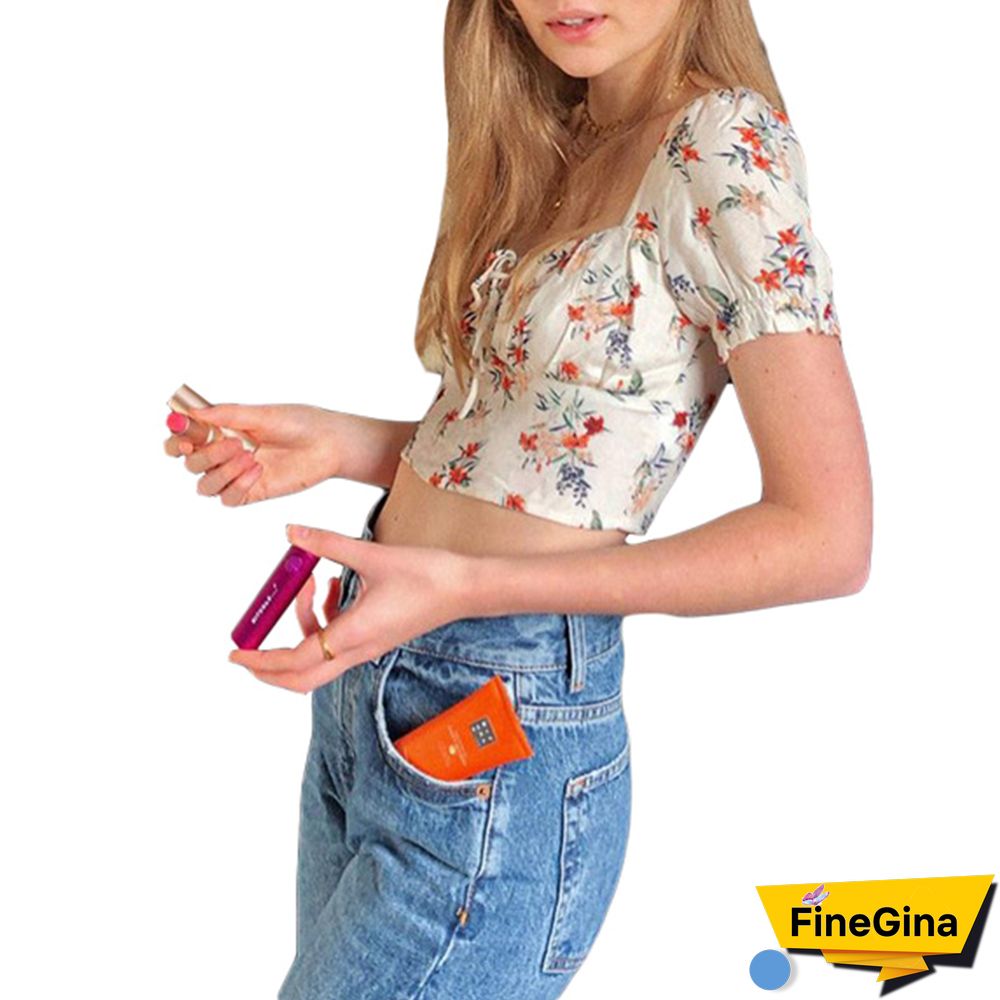 Summer New Fashion Sexy Floral Short Sleeve T-Shirts Summer Square Neck Tops Women Casual Exposed Navel Street Wear